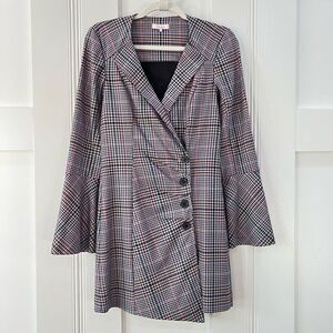 Parker Derby Blazer Mini Dress Women’s 4 Plaid Pink 4 Button Closure Workwear